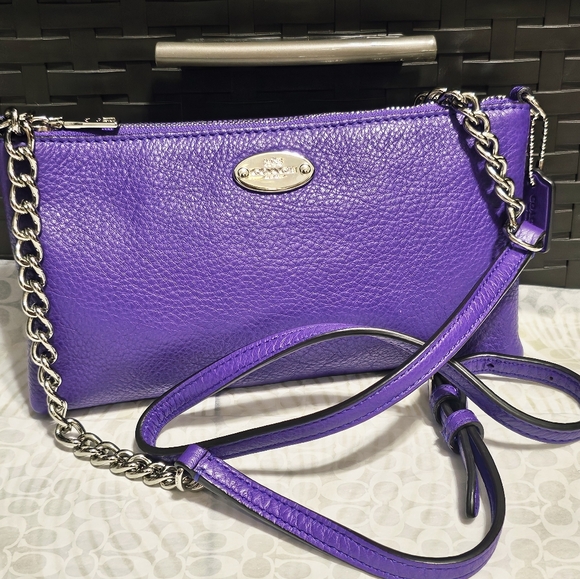 Coach F52709 Bright Purple Iris Quinn Crossbody Bag Phone Purse Purple Silver 💜 - Picture 1 of 16